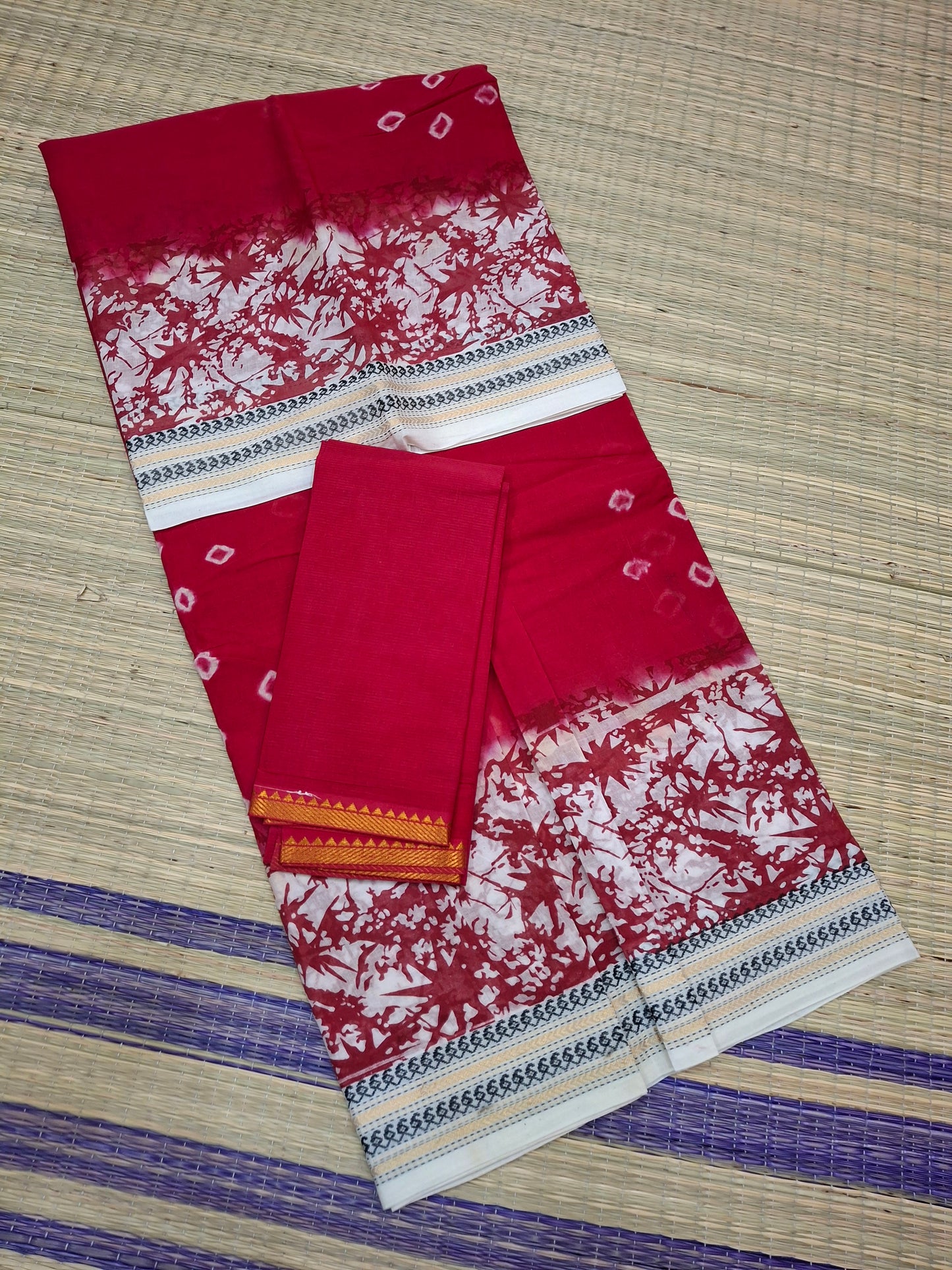 Sungudi - Hand Knotted Bhanthini Small Thread Black Zari Double Side Zari border (BLKAMALA-BHN-003)