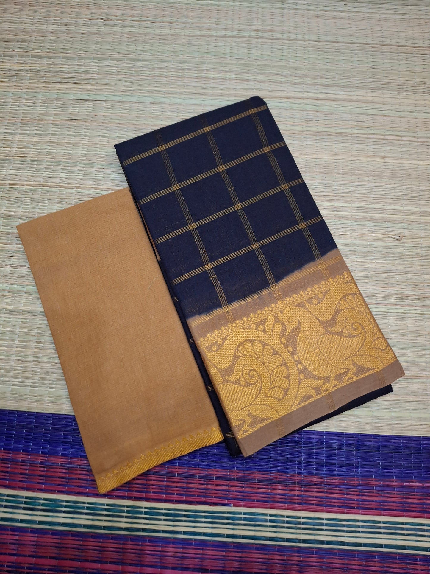 Madurai Sungudi - 6 Yard Big Checks Poonam Border  (2x2-BLK-SN01)