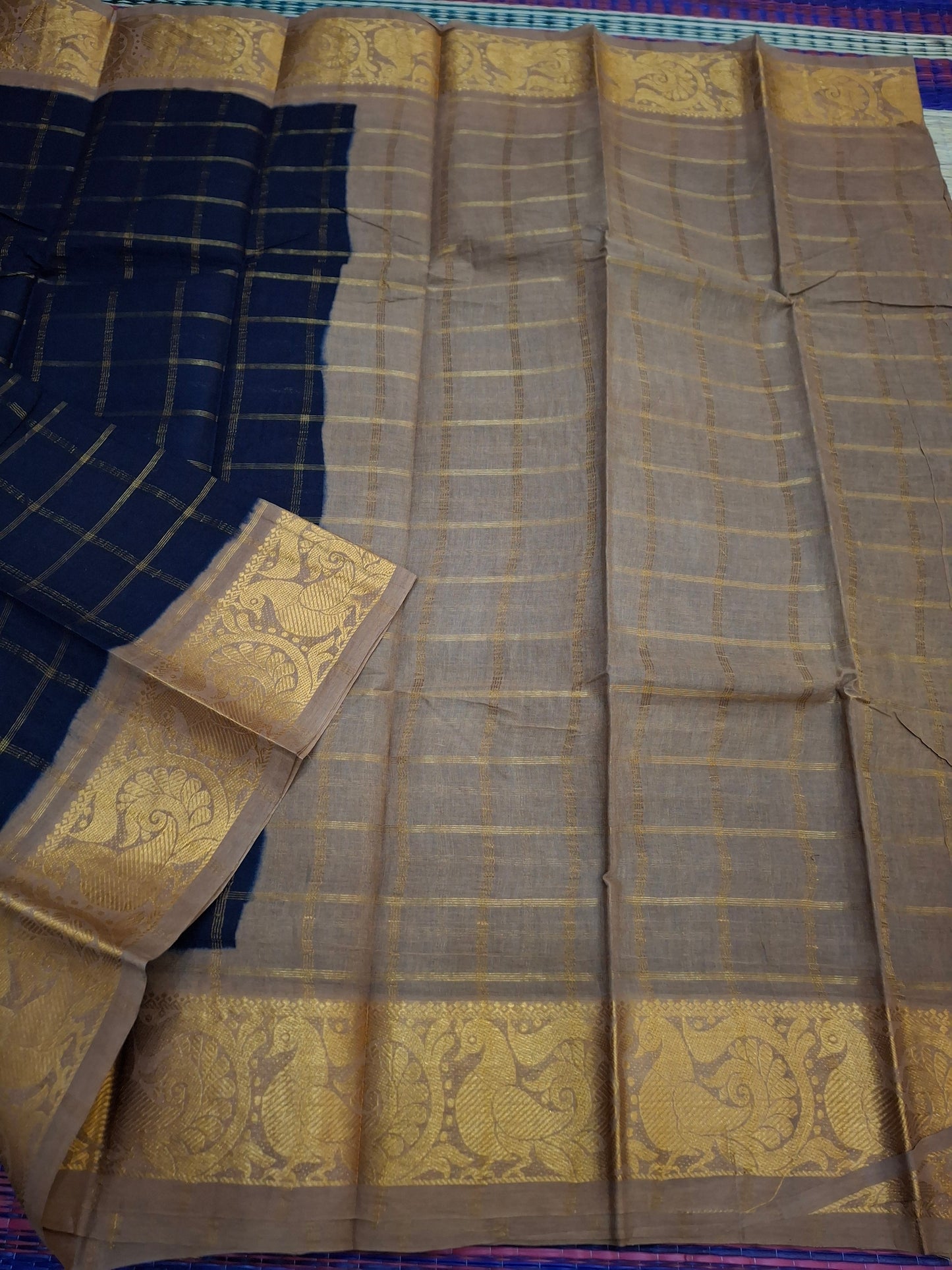 Madurai Sungudi - 6 Yard Big Checks Poonam Border  (2x2-BLK-SN01)