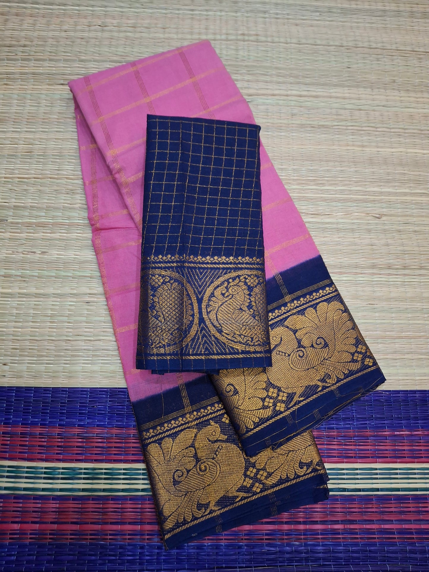 Madurai Sungudi - 6 Yard Big Checks Poonam Border  (2x2-BLK-SN01)