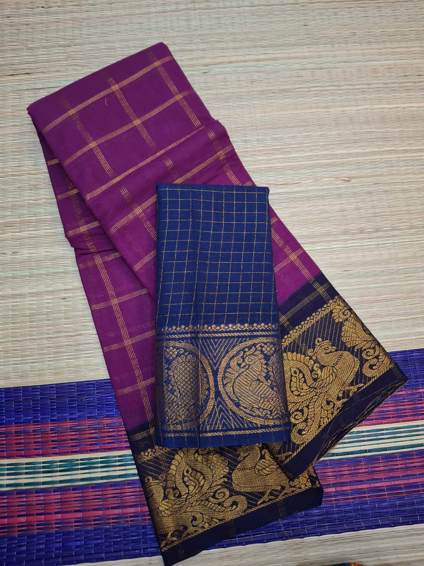 Madurai Sungudi - 6 Yard Big Checks Poonam Border  (2x2-BLK-SN01)