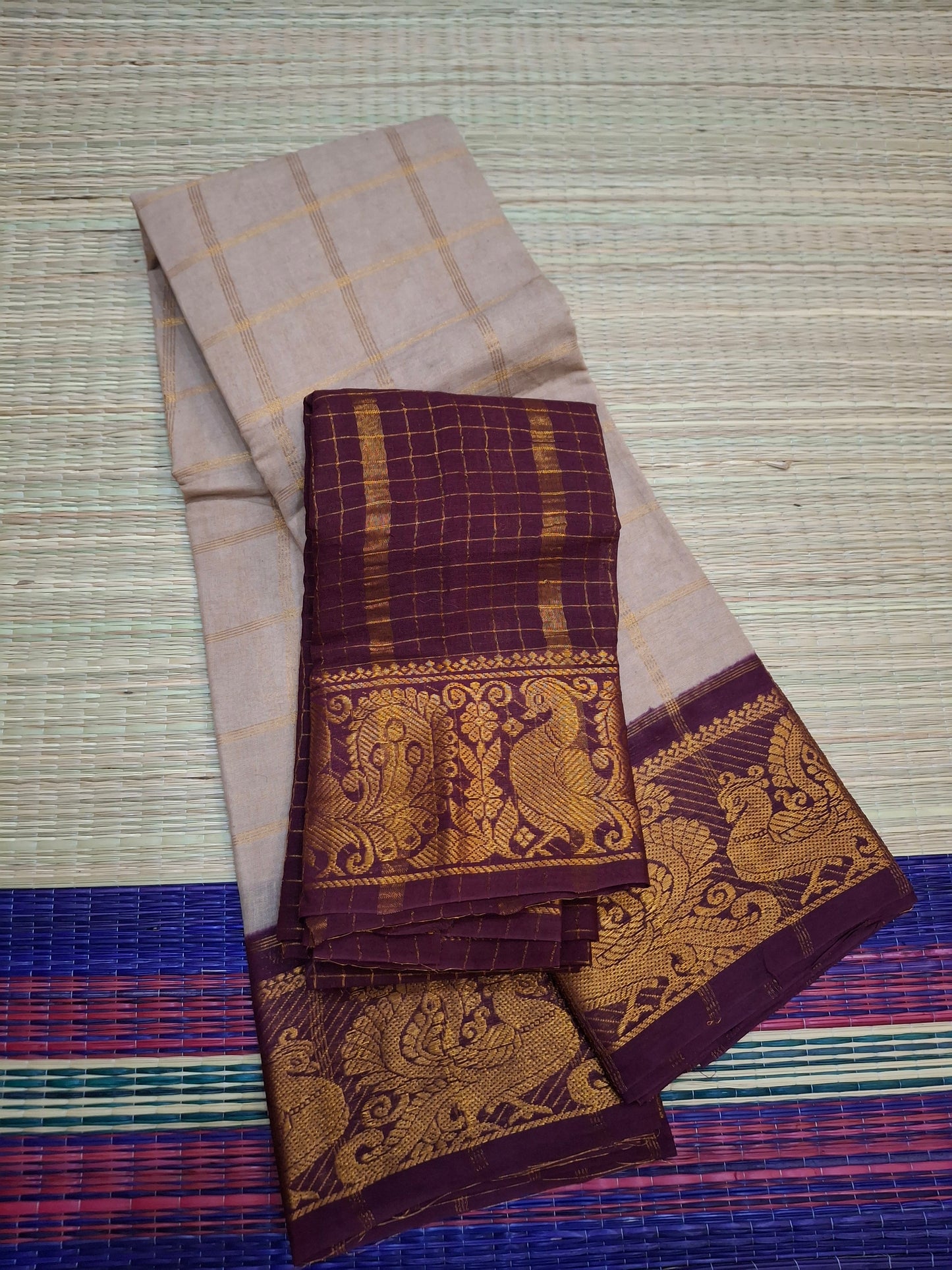 Madurai Sungudi - 6 Yard Big Checks Poonam Border  (2x2-BLK-SN01)