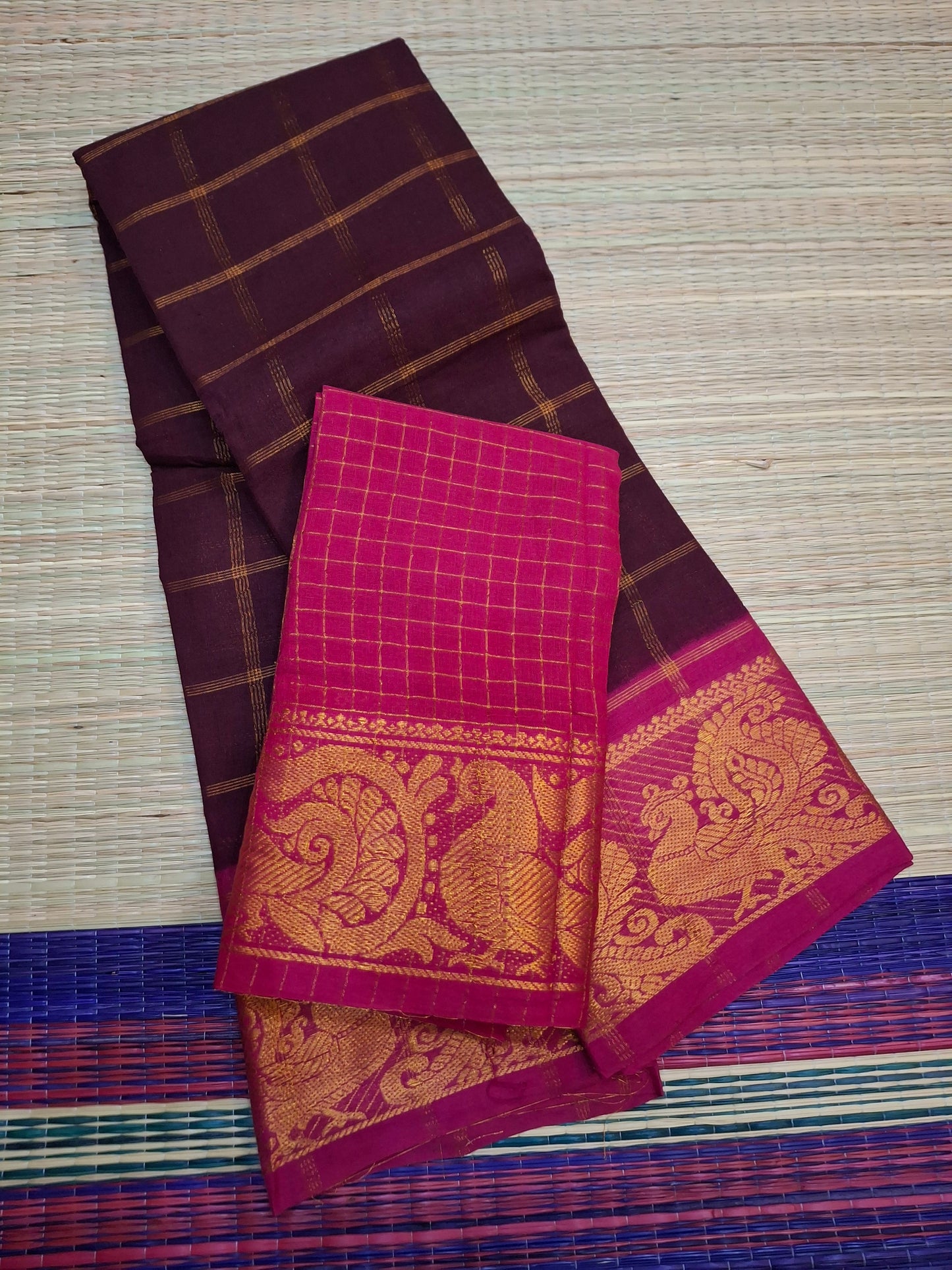 Madurai Sungudi - 6 Yard Big Checks Poonam Border  (2x2-BLK-SN01)