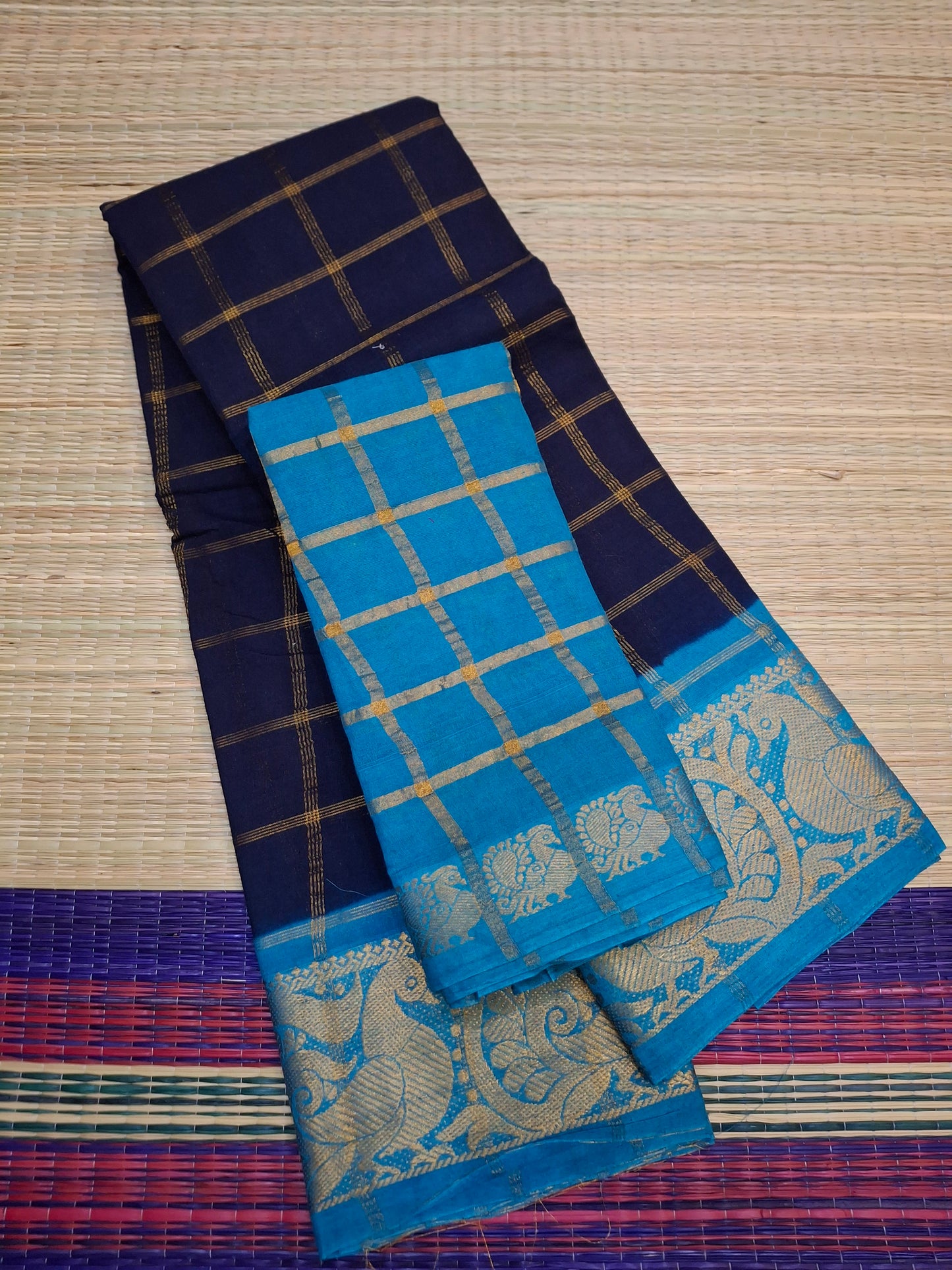 Madurai Sungudi - 6 Yard Big Checks Poonam Border  (2x2-BLK-SN01)