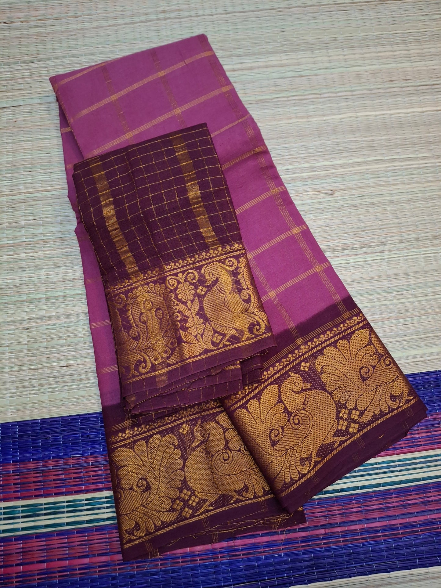 Madurai Sungudi - 6 Yard Big Checks Poonam Border  (2x2-BLK-SN01)