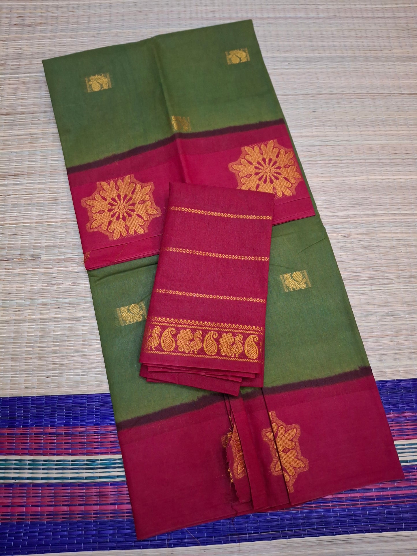 Madurai Sungudi Cotton - 6 Yard Annam Butta Sarees (POO-BUTA-03)