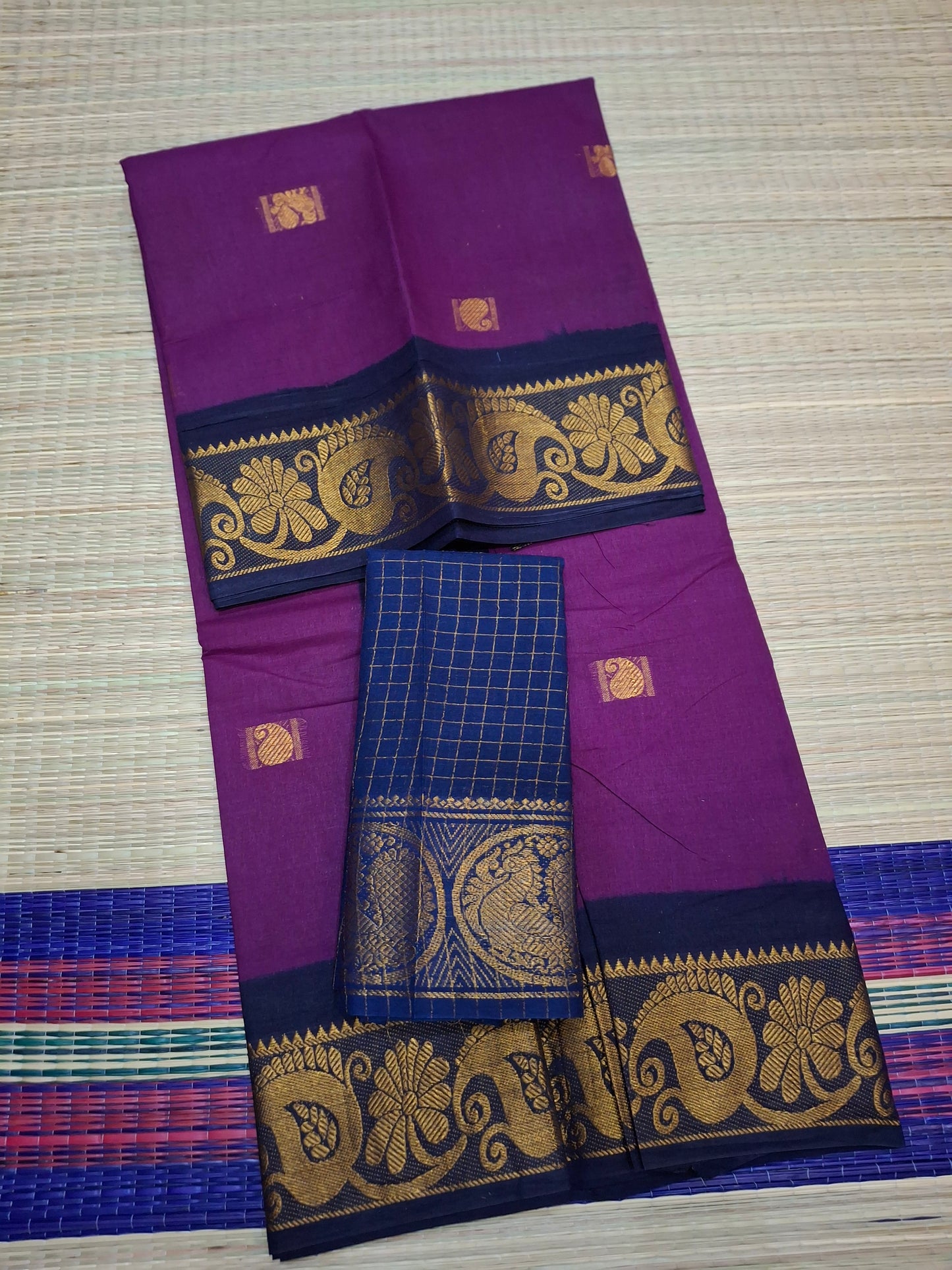 Madurai Sungudi Cotton - 6 Yard Annam Butta Sarees (POO-BUTA-03)