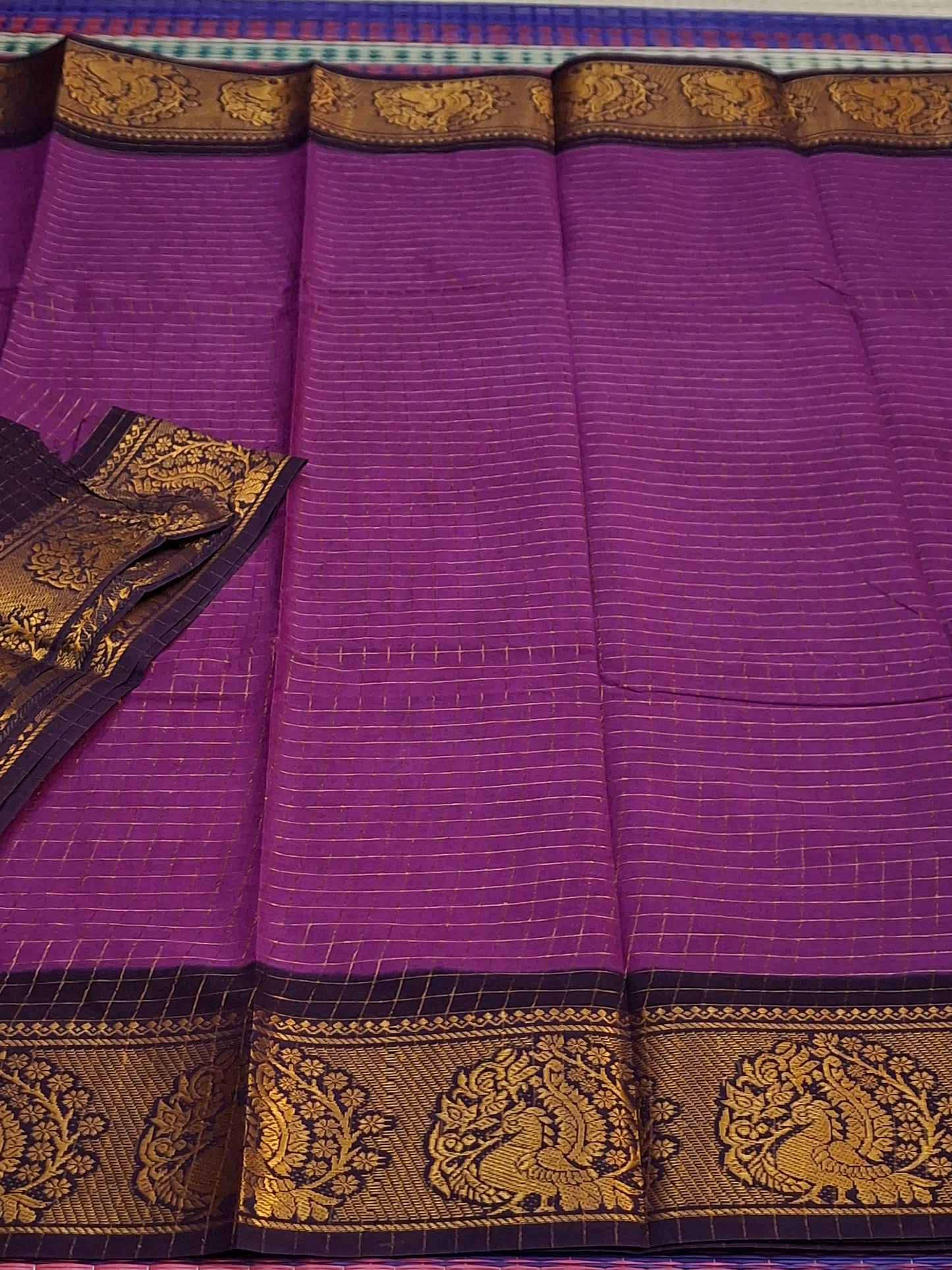 Sungudi Cotton - 7 Yard Zari Cheks Double Side Zari Border With Blouse Saree (ZRCH-01-YEL-BLK)