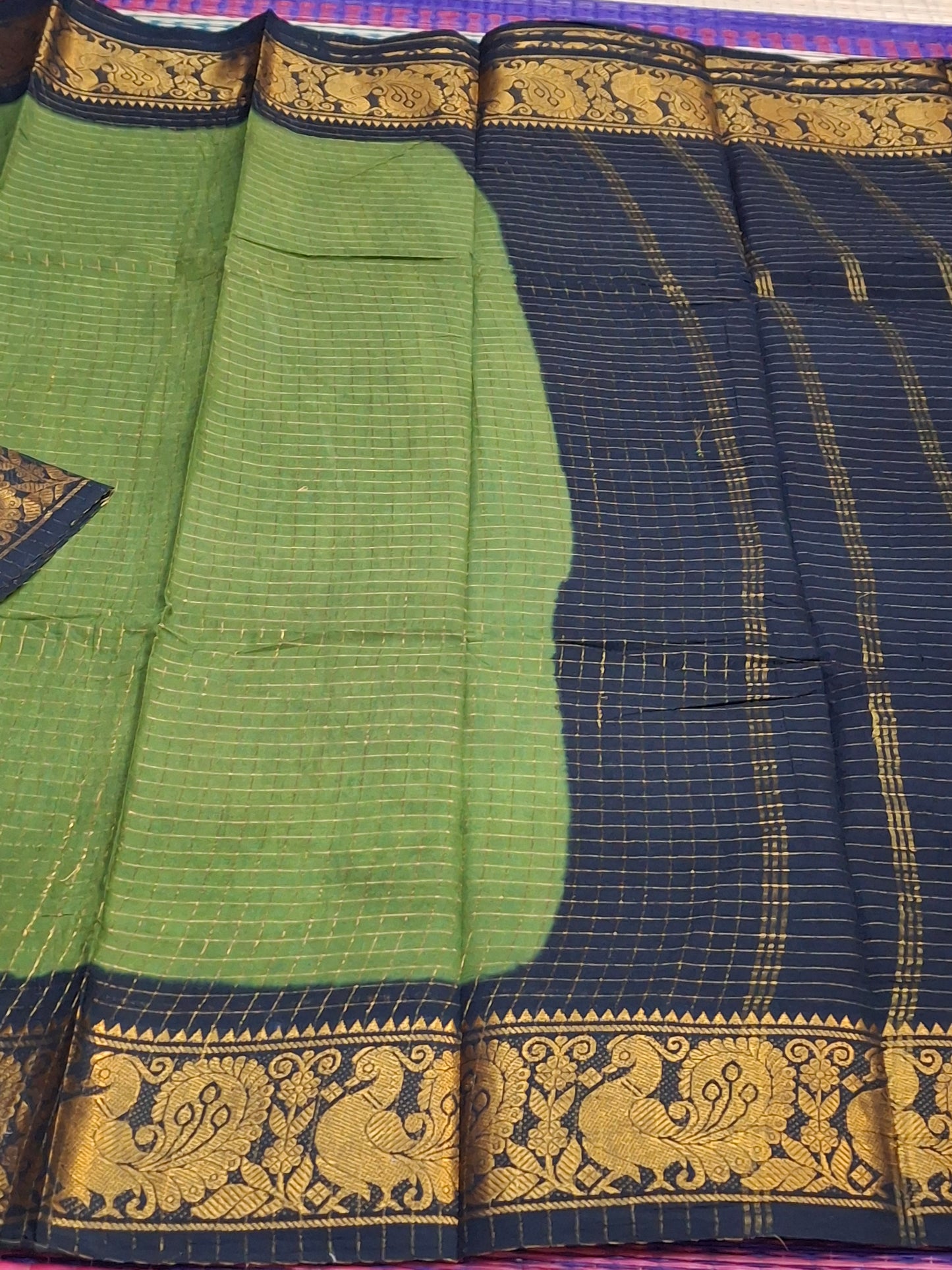 Sungudi Cotton - 7 Yard Zari Cheks With Blouse Saree CHK-02OB)