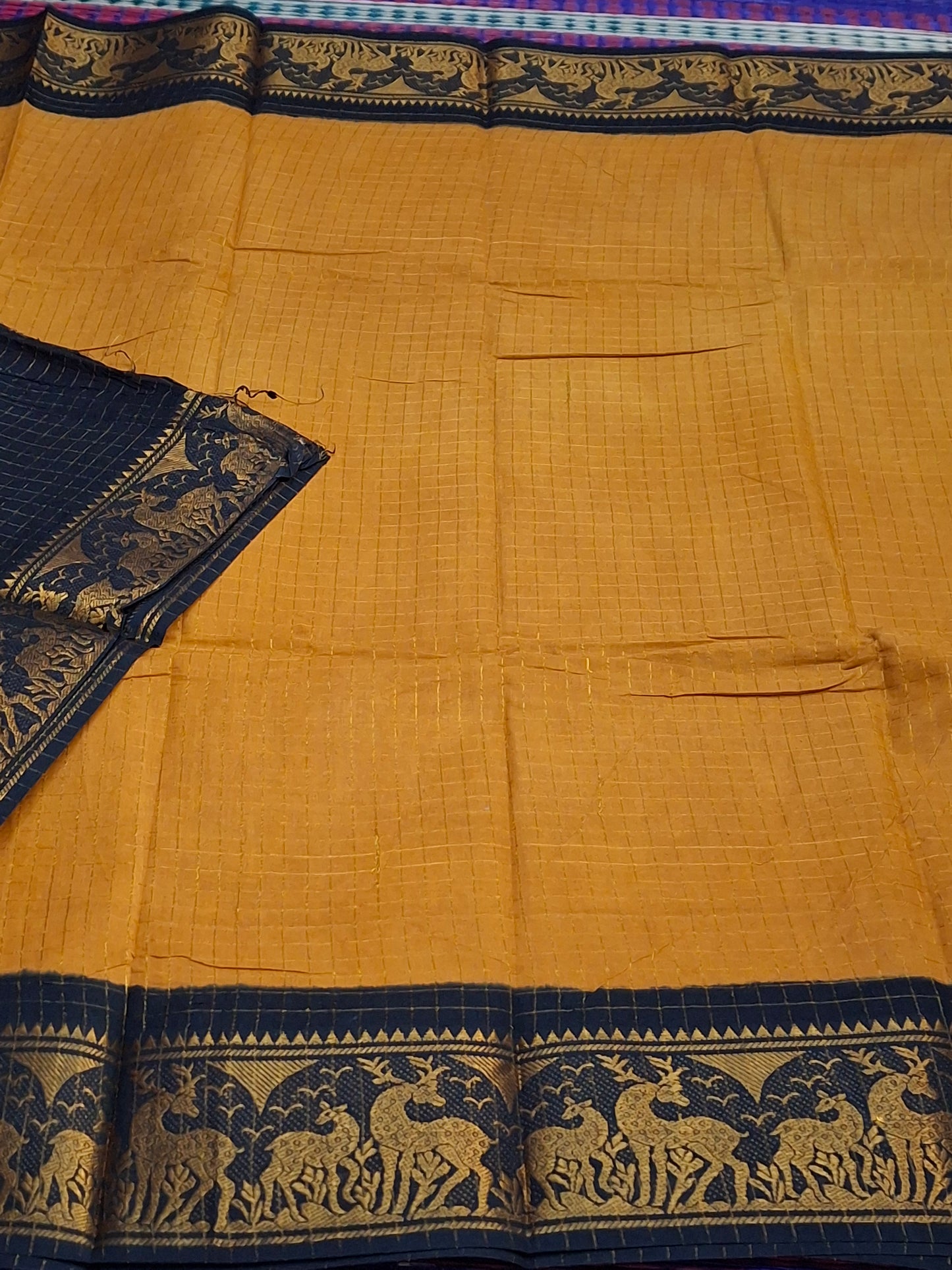 Sungudi Cotton - 7 Yard Zari Cheks Double Side Zari Border With Blouse Saree (ZRCH-01-YEL-BLK)