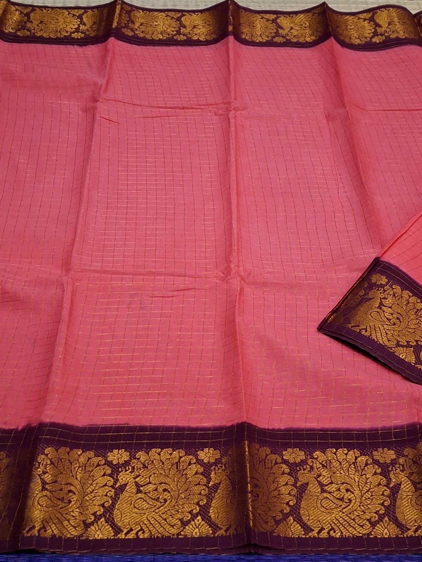 Sungudi Cotton - 7 Yard Zari Cheks Double Side Zari Border With Blouse Saree (ZRCH-01-YEL-BLK)