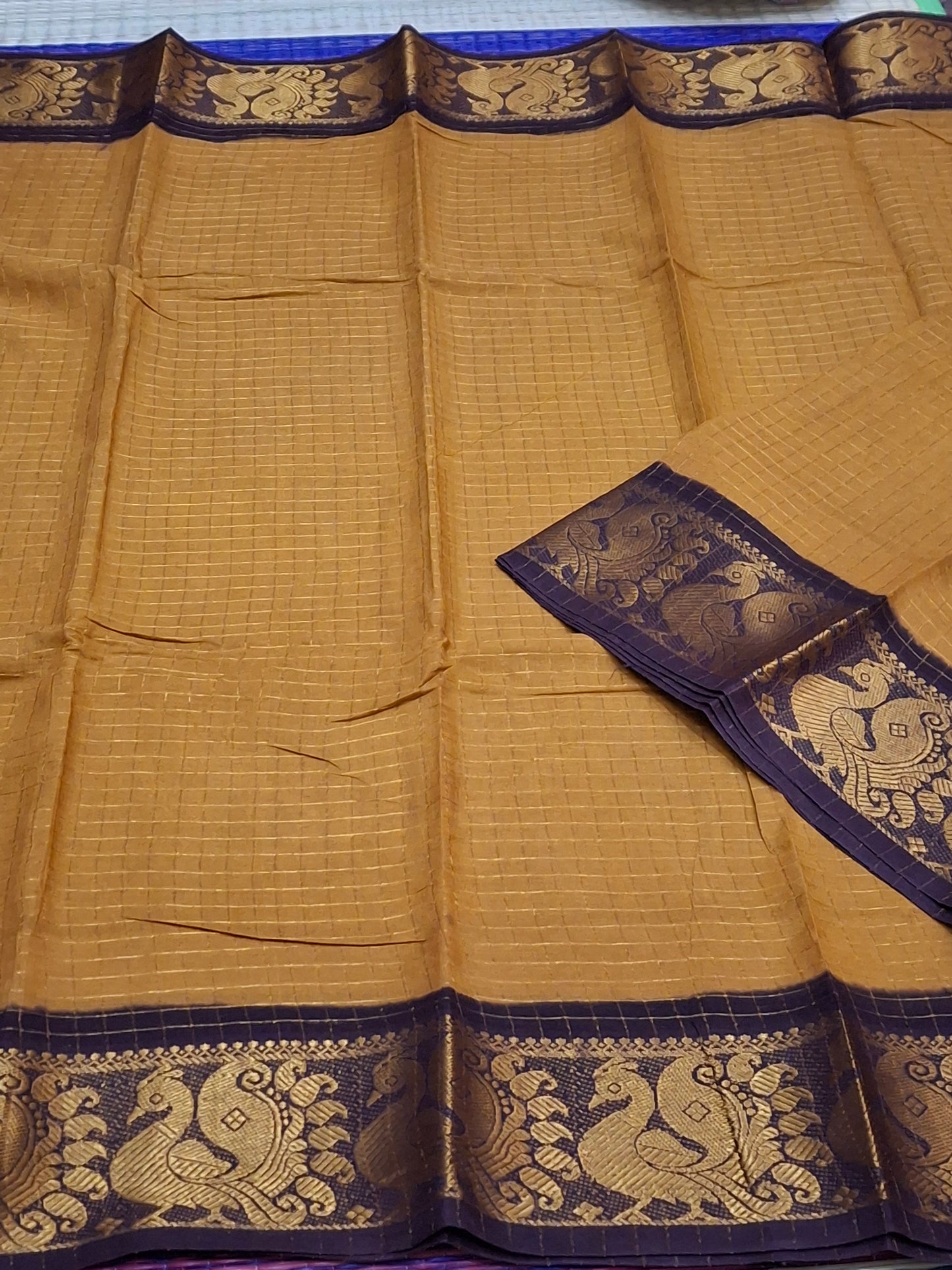 Sungudi Cotton - 7 Yard Zari Cheks Double Side Zari Border With Blouse Saree (ZRCH-01-YEL-BLK)