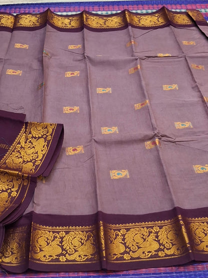 Madurai Sungudi Cotton - 6 Yard Meena Butta Double Side Gold Zari Border Dye and TIe