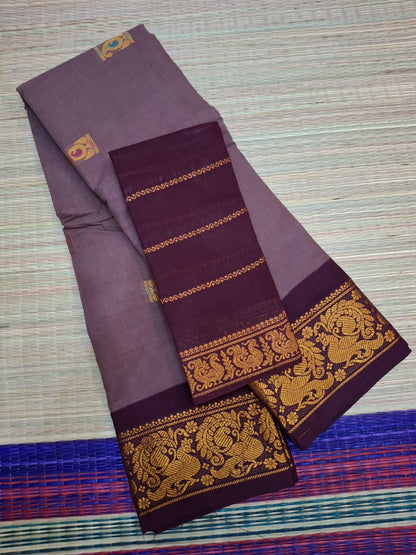 Madurai Sungudi Cotton - 6 Yard Meena Butta Double Side Gold Zari Border Dye and TIe